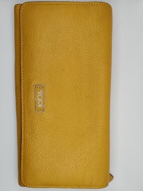 Tumi Cognac Yellow Leather Zip Wallet